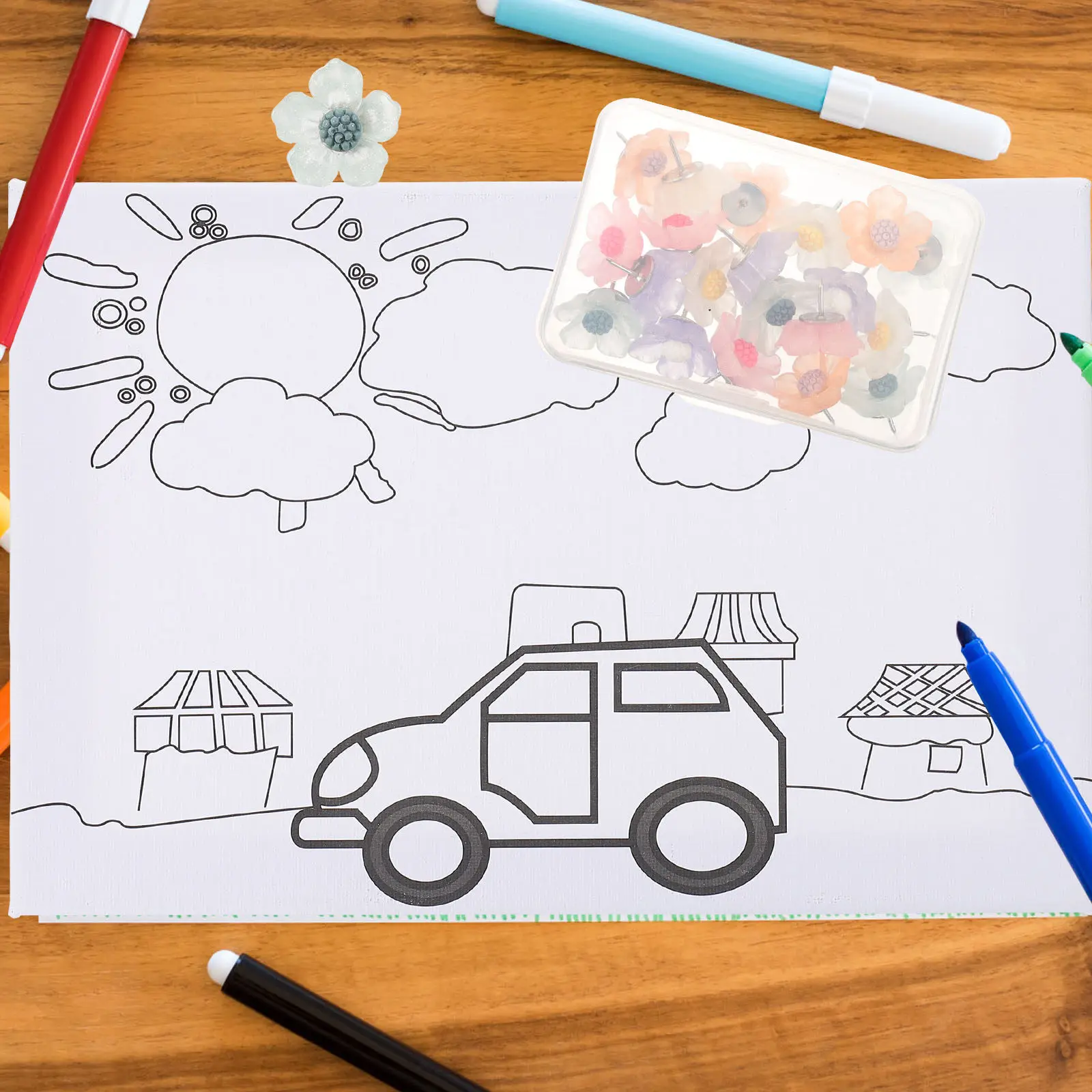 20Pcs 꽃 모양의 푸시핀 코르크 보드지도 표시용 밝은 색상의 강철 와이어 수지 압정 사무실 책상 액세서리