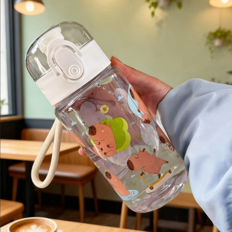 Cute Capybara Kids Water Bottle with Straw – Large, Portable, and Adorably Designed