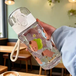 Cute Capybara Kids Water Bottle with Straw - Large, Portable, and Adorably Designed (White)