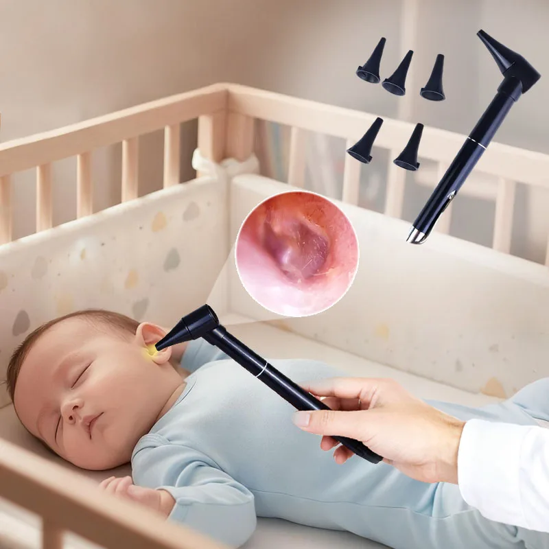 Baby Ear Care Observation Otoscope Pen Kit 5 Speculum Magnifying Glass LED Light Flashlight Ear Care Kits for Children Adults