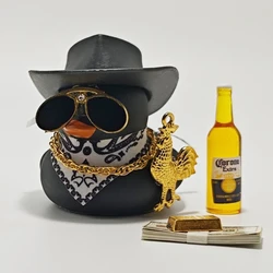 Cowboy Rubber Duck Dashboard Ornament - Quirky Car Accessory and Funny Office Gift (Rich Duck Bottle)
