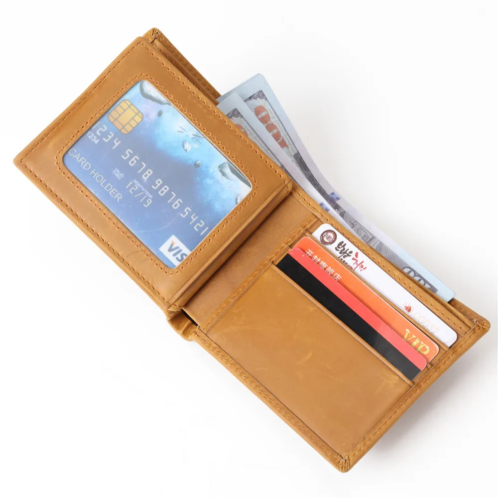 Portafoglio da Uomo in Pelle Crazy Horse, Porta Carte di Credito e Bancomat, Stile Retrò Semplice - immagine 2