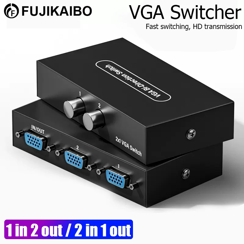 2 in 1 out or 1 in 2 out VGA extender splitter for projector display PC TV laptop