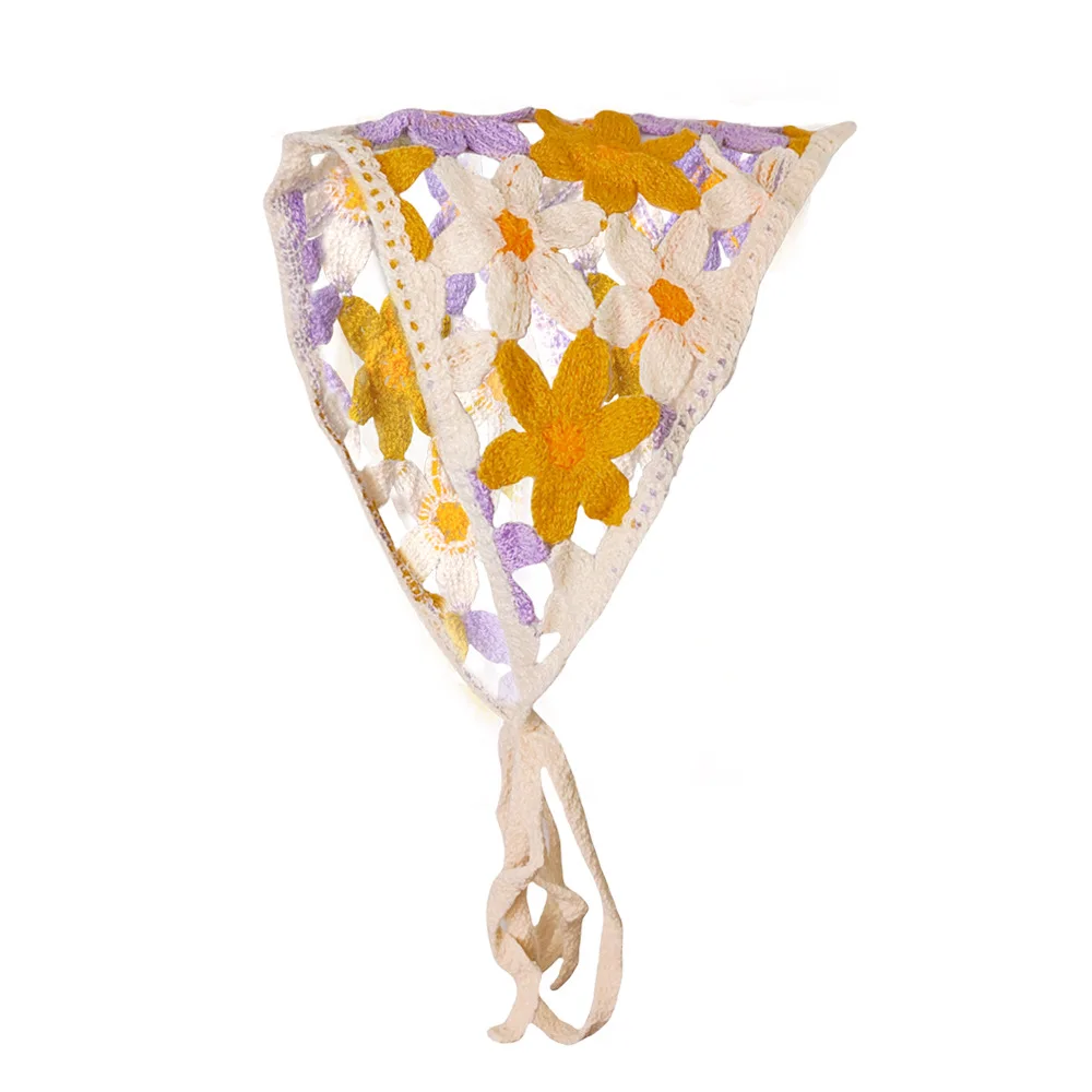 1-teiliger Damen-Haarschal, modisch, süß, rustikaler Stil, gestrickte Blume, dreieckiges Kopftuch, niedlicher Kawaii-Haarschmuck für Damen – Detail 25