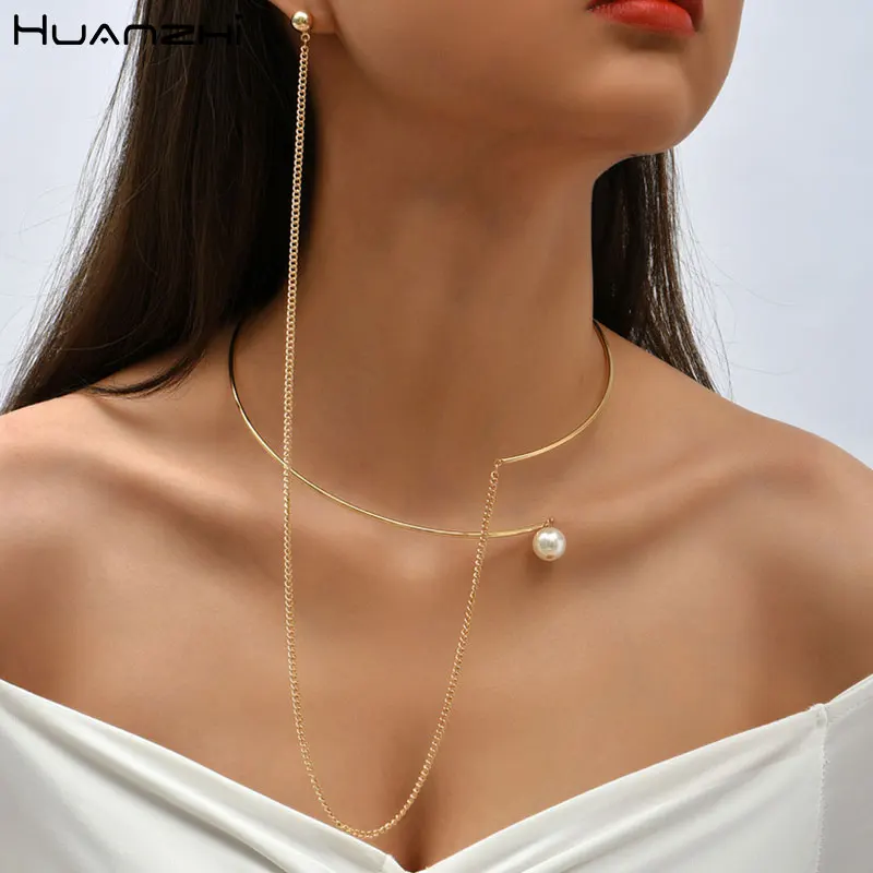 Metal Choker Necklace Women Jewelry Metal Chain Pearl Collar Necklace For Women