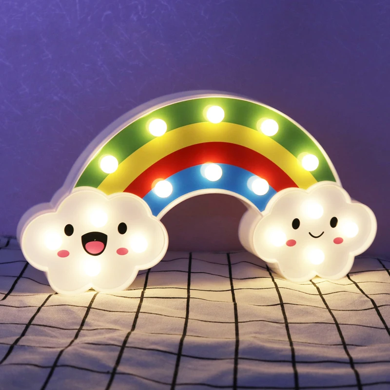 Cute Rainbow Lamp LED Night Light Battery Power Kids Bedroom Lighting Home Party Decor Night Lamp Children Kids Baby Xmas Gift lovely star moon led 3d light night light kids gift toy for baby children bedroom toilet lamp decoration indoor lighting