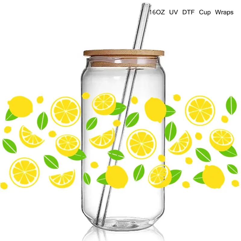 Lemon Design 3D UV DTF Cup Wraps stickers Fruit UV Cup Wraps for 16oz Libbey Glass Tumbler