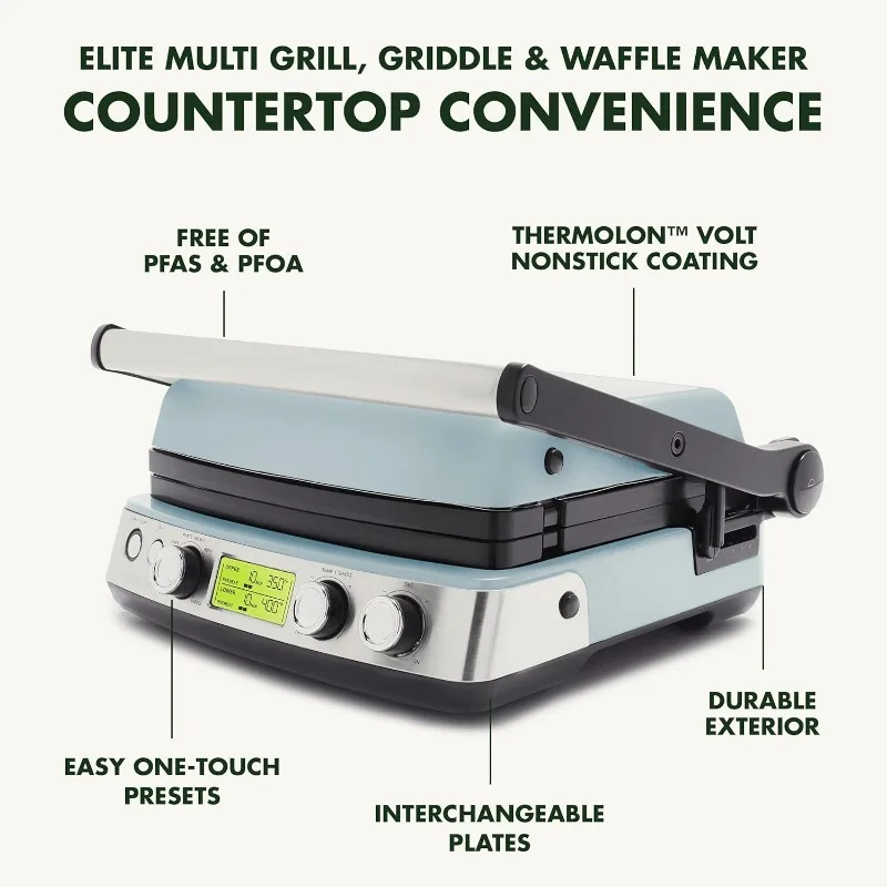 7-in-1 Multi-Function Contact Grill & Griddle, Healthy Ceramic Nonstick Aluminum,Grill & Waffle Plates, Adjustable Shade & Shear 4