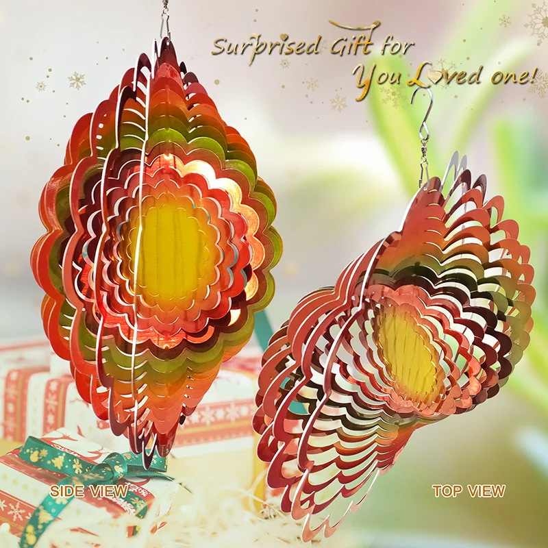 PSATHENATI Wind Spinner Stainless Steel 3DHanging Garden Decoration for Indoor Outdoor Rainbow Color Sunflower Wind Spinner 12in