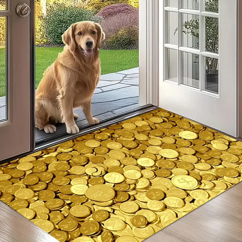 VIKAMA Fortune Goldmünzen-Teppich, goldene Fußmatte, Treten Sie darauf und werden Sie reich, Willkommensmatte, weicher Teppich für Wohnzimmer, Teppich für Schlafzimmer – Detail 12