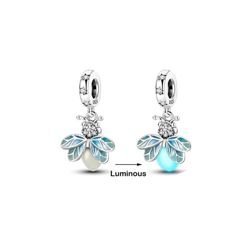 925 Silver Glow-In-Dark Firefly Series Charm with Colorful Wings