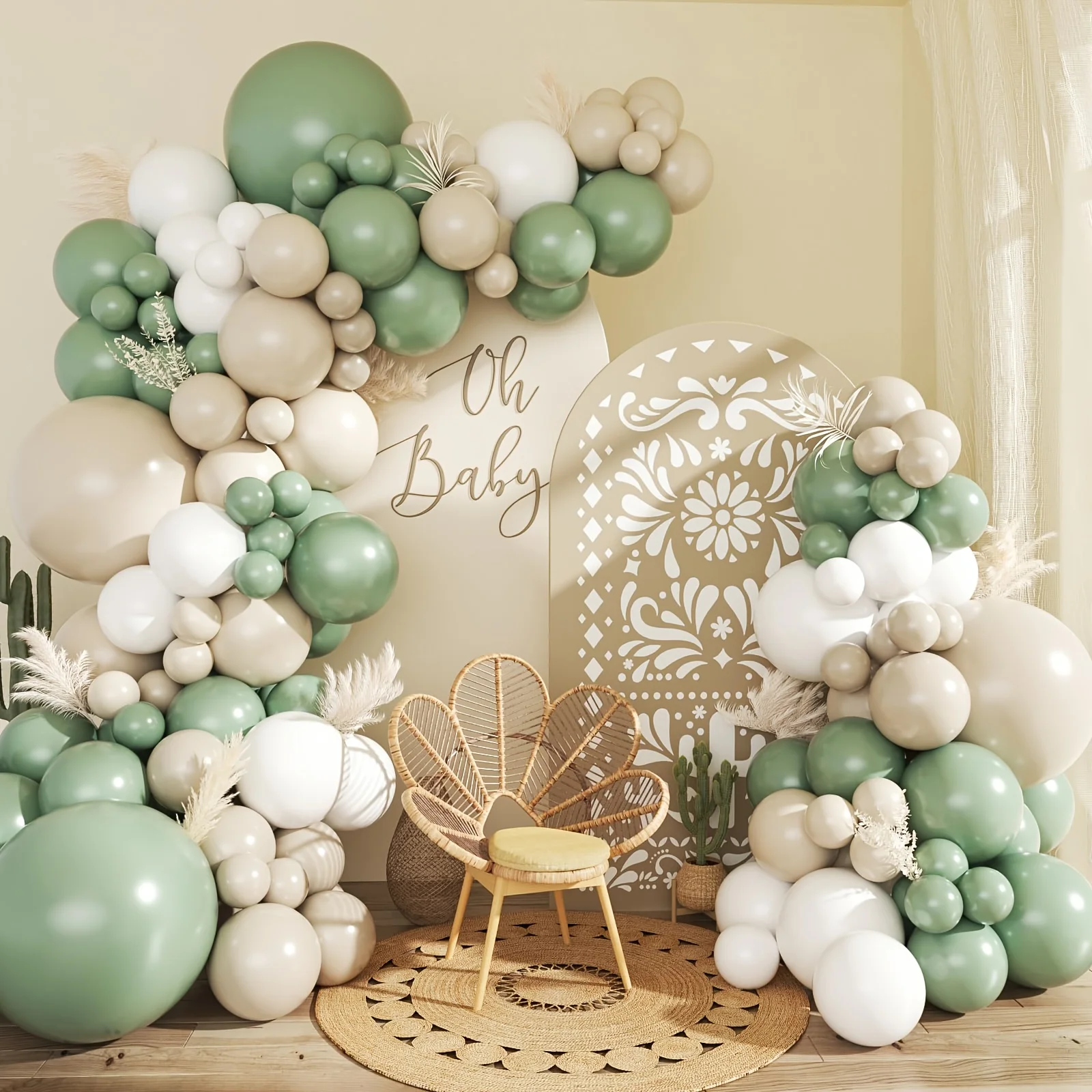 Salbeigrüner und weißer Ballonbogen-Set, enthält 120 grüne und weiße Ballons, verschiedene Größen, geeignet für Geburtstagsfeiern, Babypartys, Gender-Reveal-Partys, Hochzeiten und Hochzeitsdekorationen.