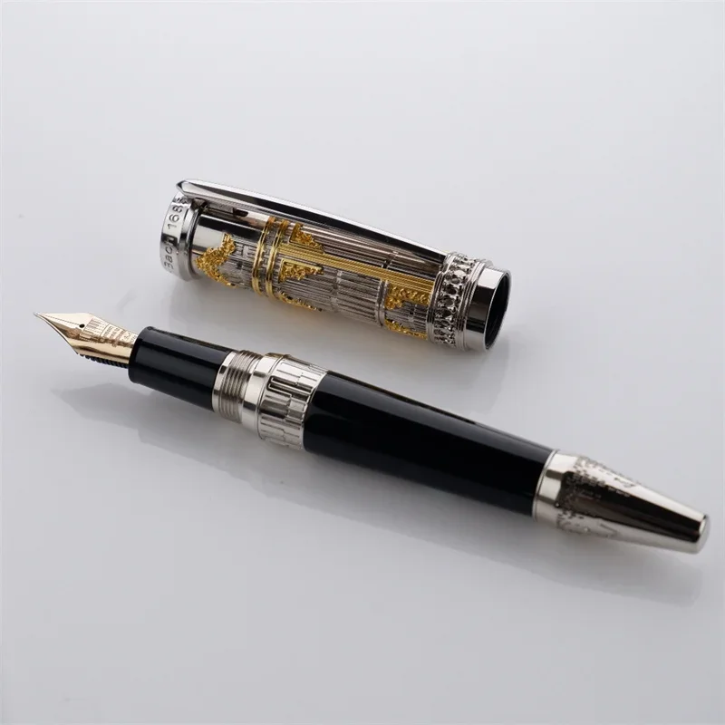 Tangmoon-ミディアムスチールペン先万年筆キャップ、K18ゴールドペン先