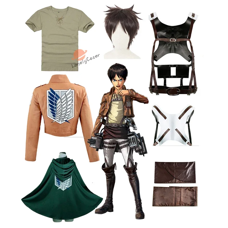 

Eren Yaeger Cosplay Costume Shingeki no Kyojin Attack on Titan Scouting Legion Set Wig Cloak Pants Leather Belt Apron Cape Men