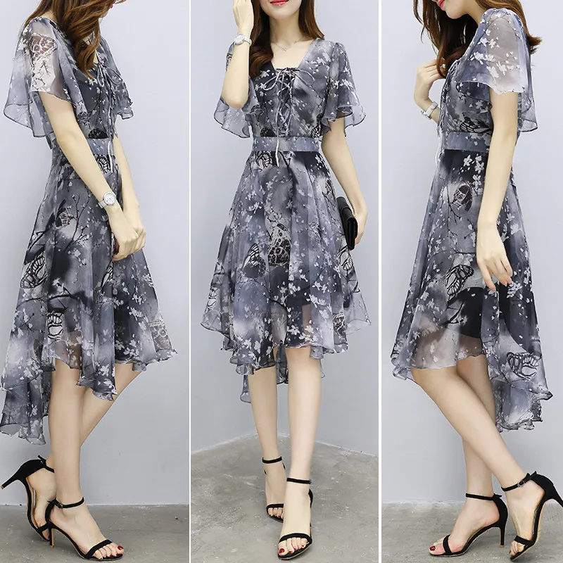 Women floral Chiffon Flower Dress 2026 trends new in Ladies Elegant V Neck short Sleeve korean style Summer Dress Female Clothes 4