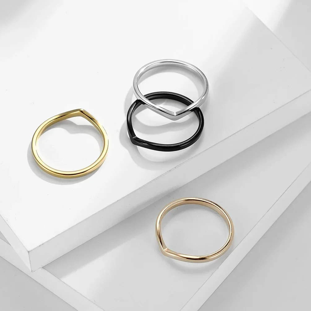 Minimalist Heart Shaped Stainless Steel Female Ring 2mm Thin Style Love Wedding Anniversary Gift Romantic Jewelry