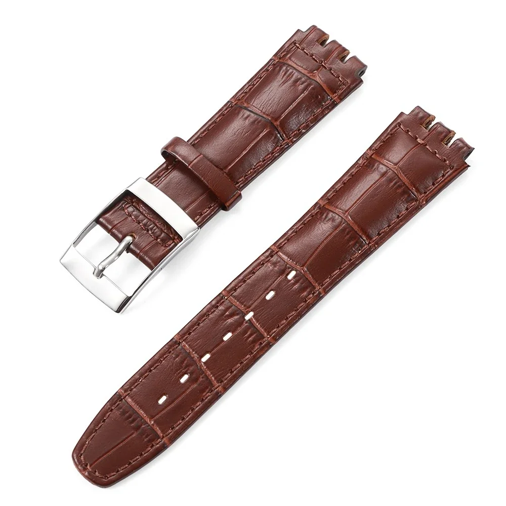 Elegant Bamboo Cowhide Leather Watchband with Metal Buckle