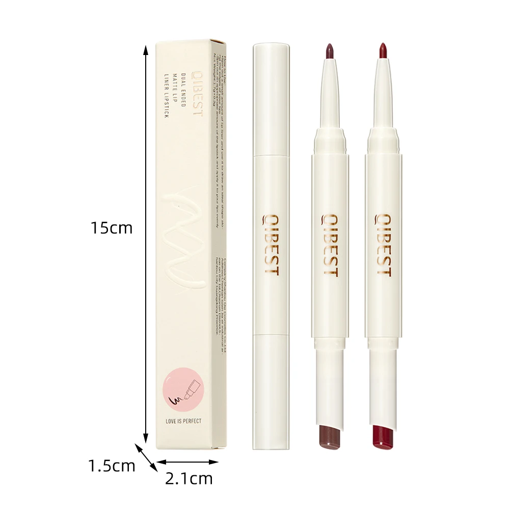 QIBEST 2 In 1 Lip Pencil Makeup Women Cosmetics Matte Lipstick Lip Liner Waterproof Lipstick Pen Long Lasting Pencil For lip liner,lip liner pencil,lipliner pencil,lipstick set,lip liner set,lip makeup set,lipstick pencil