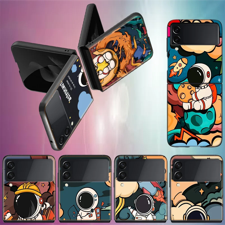 Cartoon Cute Astronaut Fundas Per Samsung Galaxy Z Flip 5 4 3 Custodia Rigida Antiurto Per Telefono Z Flip 5 5G Z Flip 5 4 5G Tpu