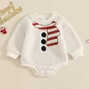 Baby Girls Boys Christmas Romper Autumn Winter Long Sleeve Crew Neck Embroidery Scarf Fleece Jumpsuit for Newborn Infants 1