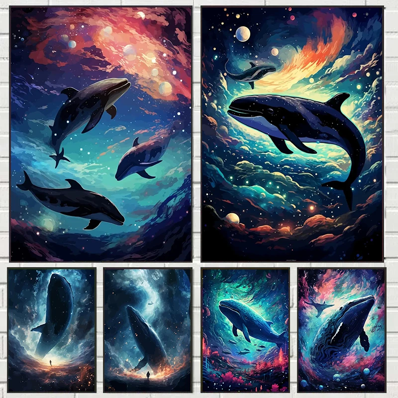 

Colorful Whale in Space Galaxy Posters and Prints Universe Aesthetic Art Canvas Printing Wall Picture for Living Room Home Decor
