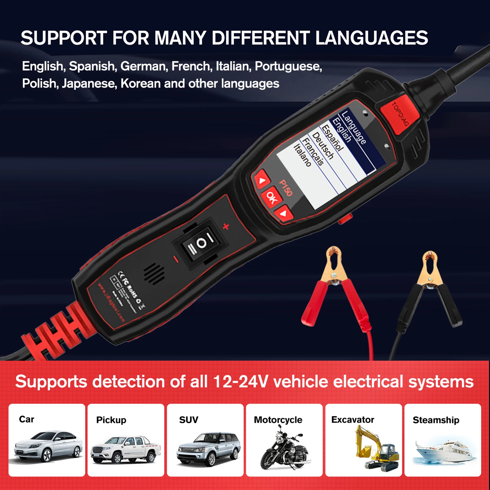 

TopDiag P150 Car Voltage Detector Pen Non-Contact Adjustable Voltage Backlight Tester Car Fault Maintenance Circuit Test Pen