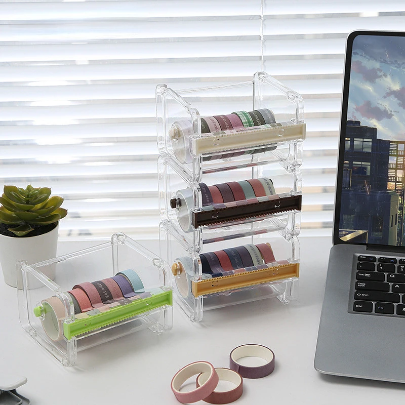 

1pc Transparent Masking Tape Cutter for Scrapbook Journal Diary Masking Tape Storage Box Student Office Desk Organizers Supply