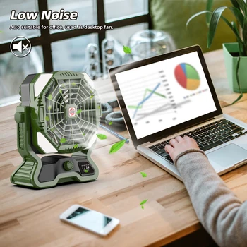 Roykaw Portable Camping Fan w/LED Lantern, 20000 mAH Rechargeable Battery Fan, Cordless Table Fan, Stepless Speed/Dual Fan Blade 6