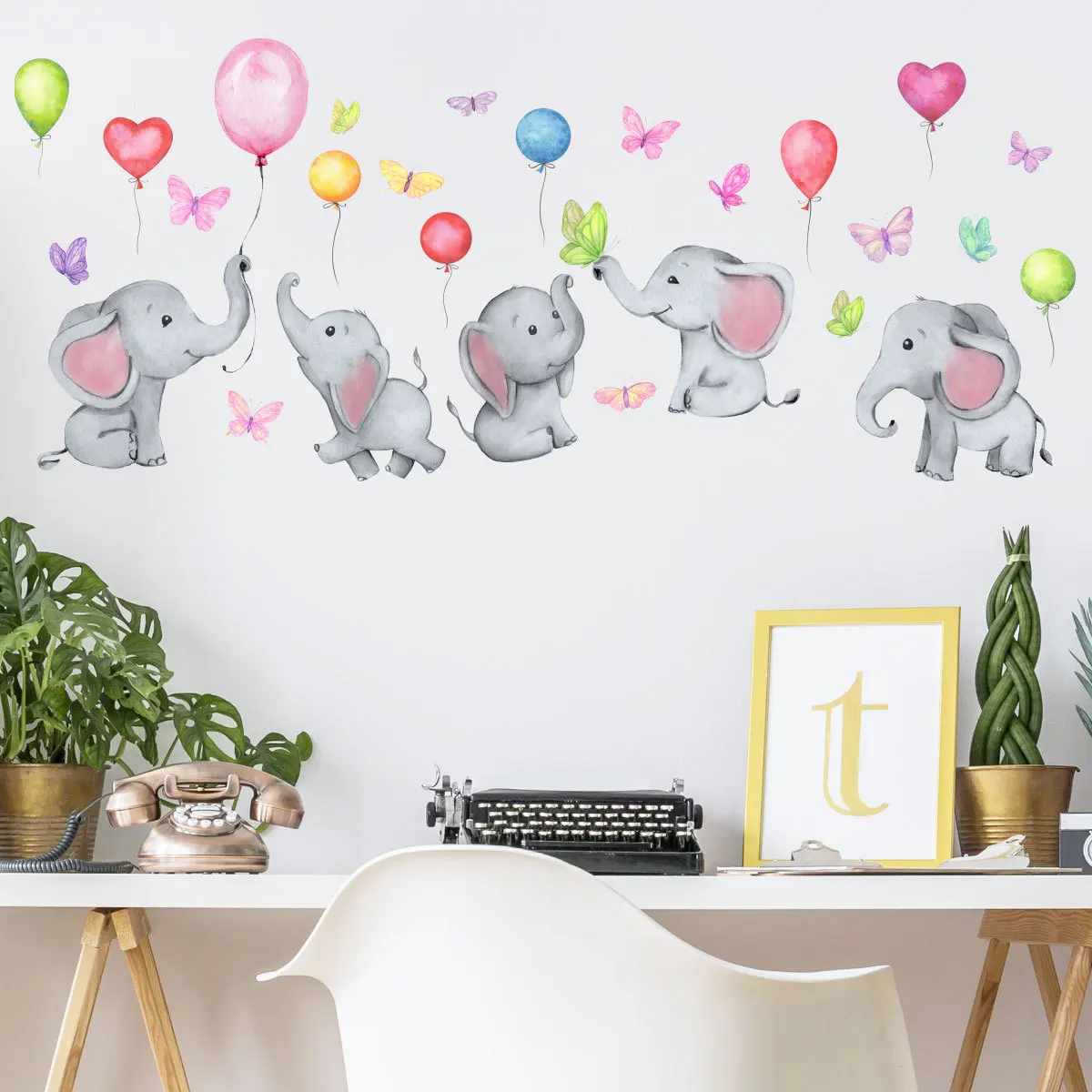 

Elephant Balloon Kids Room Wall Stickers Removable Nursery Bedroom Decor Kindergarten Art Wallpaper Posters Home Decoration