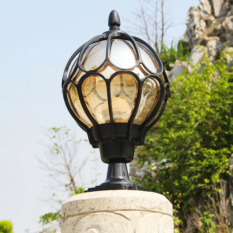 AB33-1Pcs Outdoor Pillar Lamp Globe Glass Shade Door Post Lamp Waterproof Antique Lighting Rainproof Pillar Light