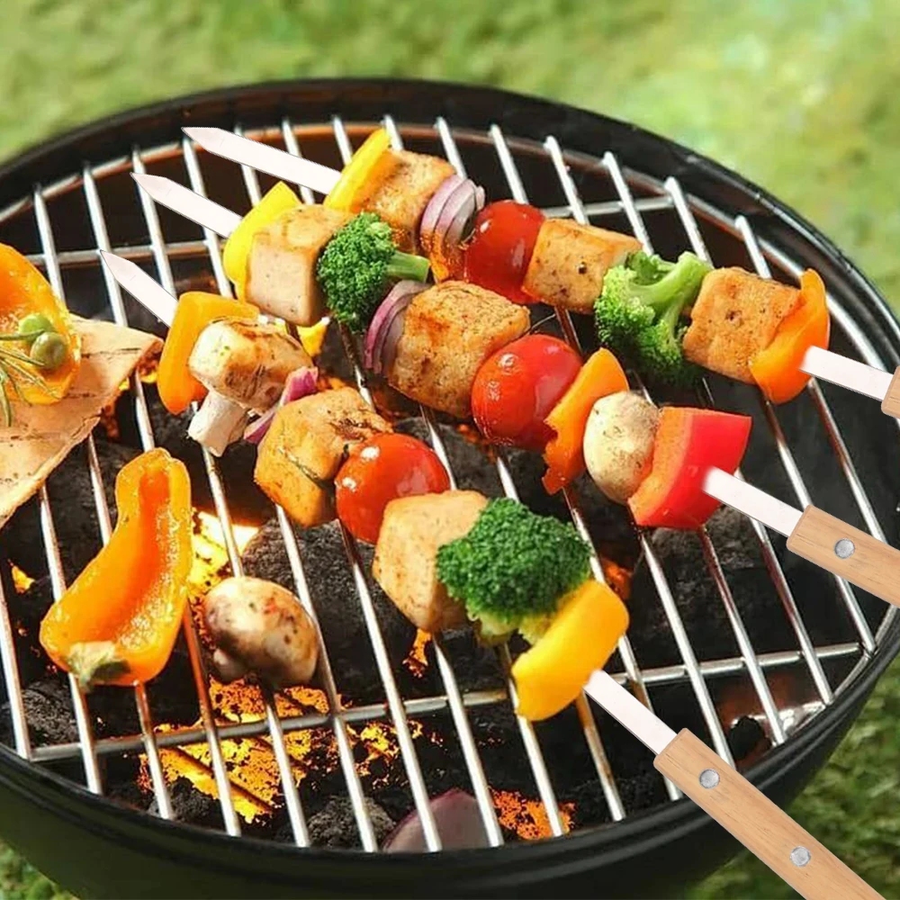 340 Stainless Steel BBQ Long Skewers 6Pcs BBQ Skewers Professional Grilling Skewer Outdoor Tools