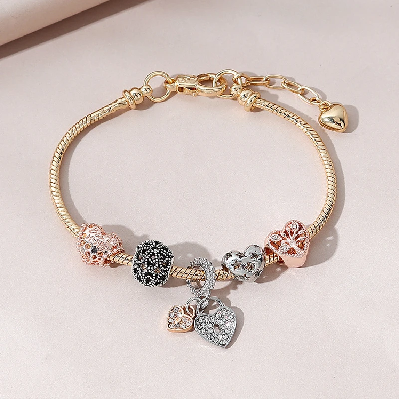 Copper Chain Bracelet Heart Shaped Tree Of Life Women Fashion Trend Jewelry DIY Beads 1pcs