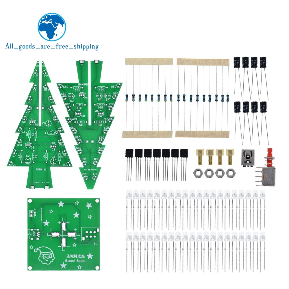 Electronic DIY Kit Three-Dimensional 3D Christmas-Tree LED DIY Kit Red/Green/Yellow LED Flash Circuit