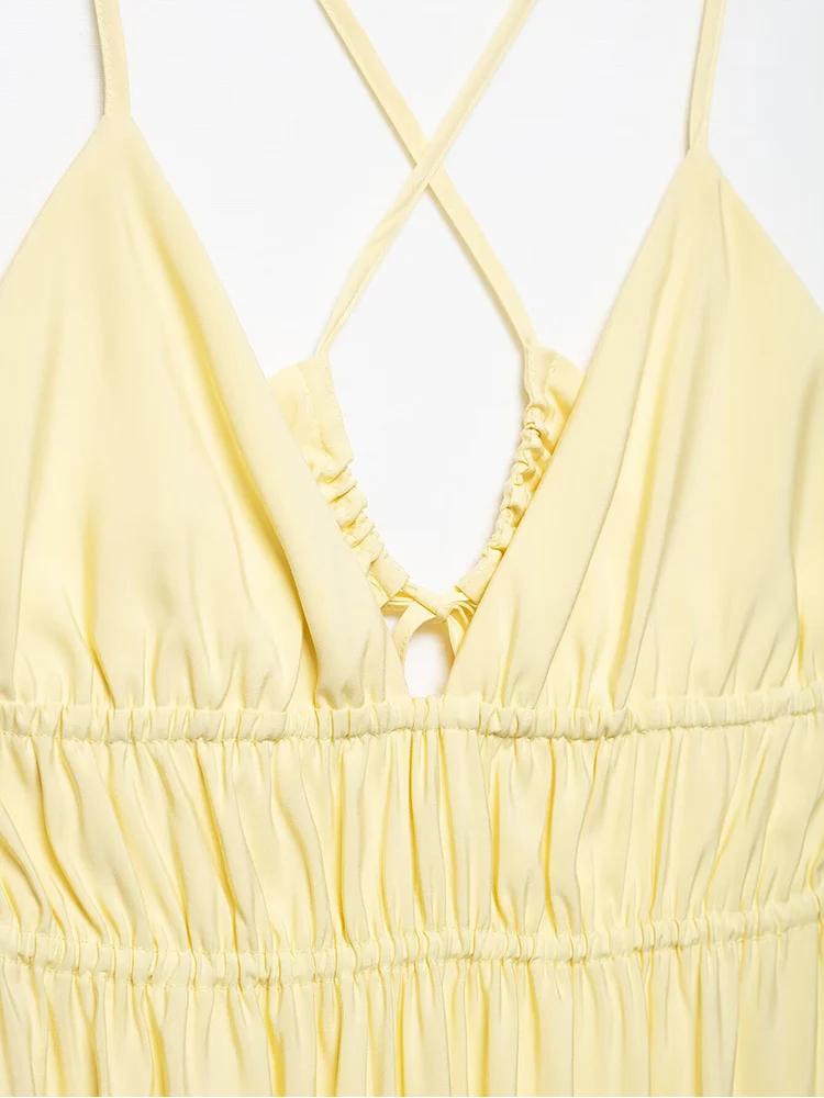 TFMLN Sexy Female Midi Backless Sling Dresses Solid Sleeveless V Neck Party Beach Holiday Hollow Dress Women Summer Elegant