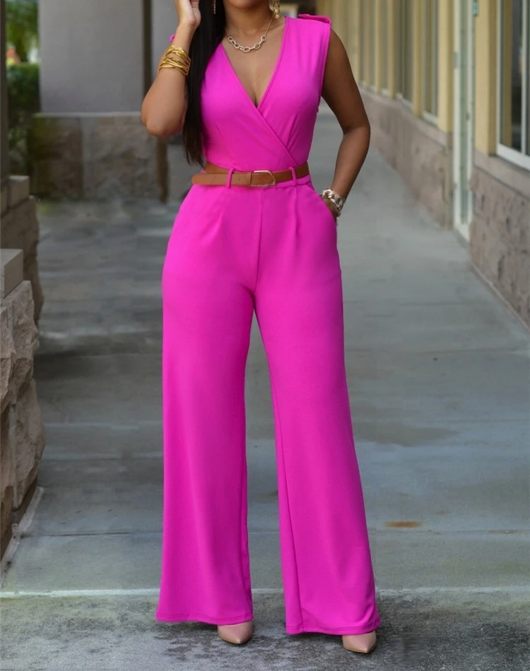 Women summer Elegant Fashion Business Jumpsuit Sleeveless Romper Sexy V Neck Office Bodysuit Party Streetwear Party Playsuit