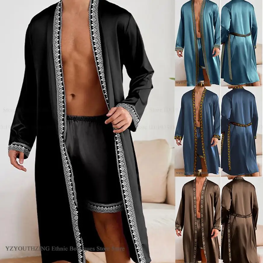 Jama Robe Men Men Long Robe Pajamas Set Baroque Style Kimono Bathrobe Gown Spring ...