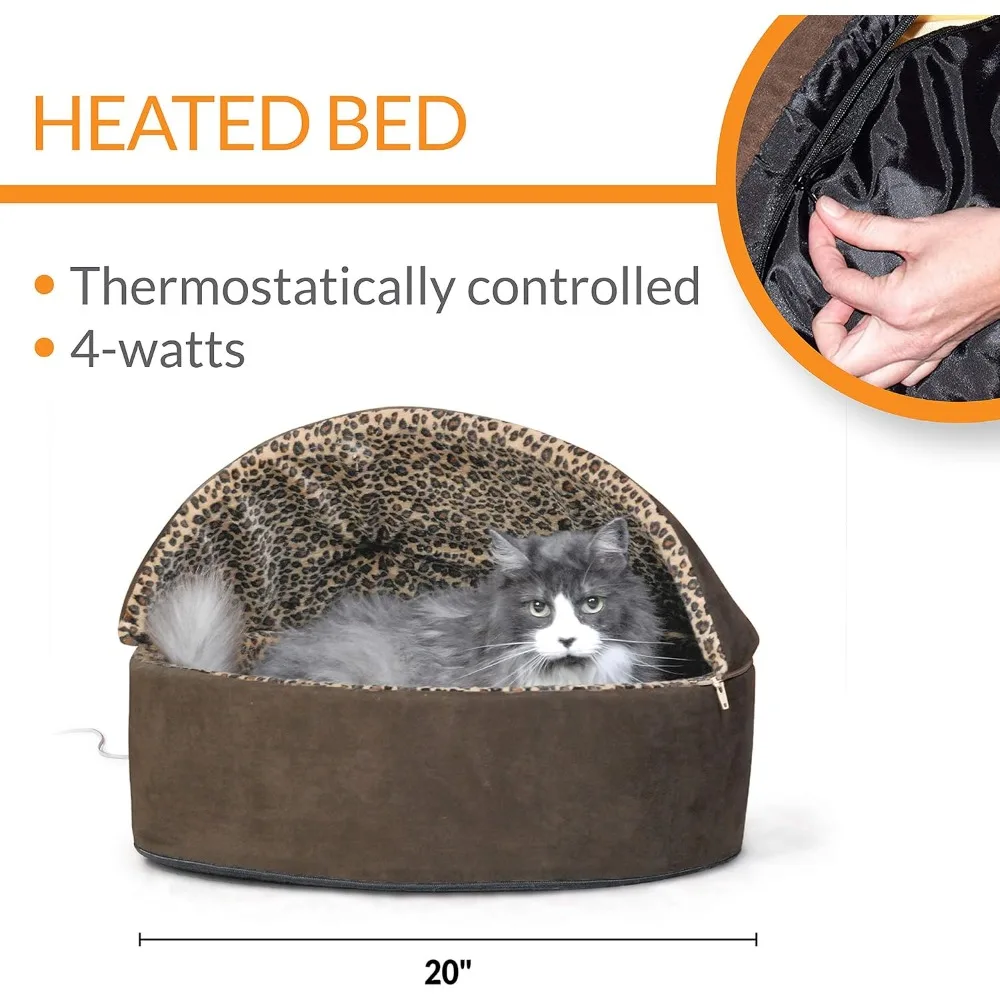 K&H Deluxe Thermo-Kitty Bed: Large Heated Cat Bed with Covered Cave for Indoor Pets
