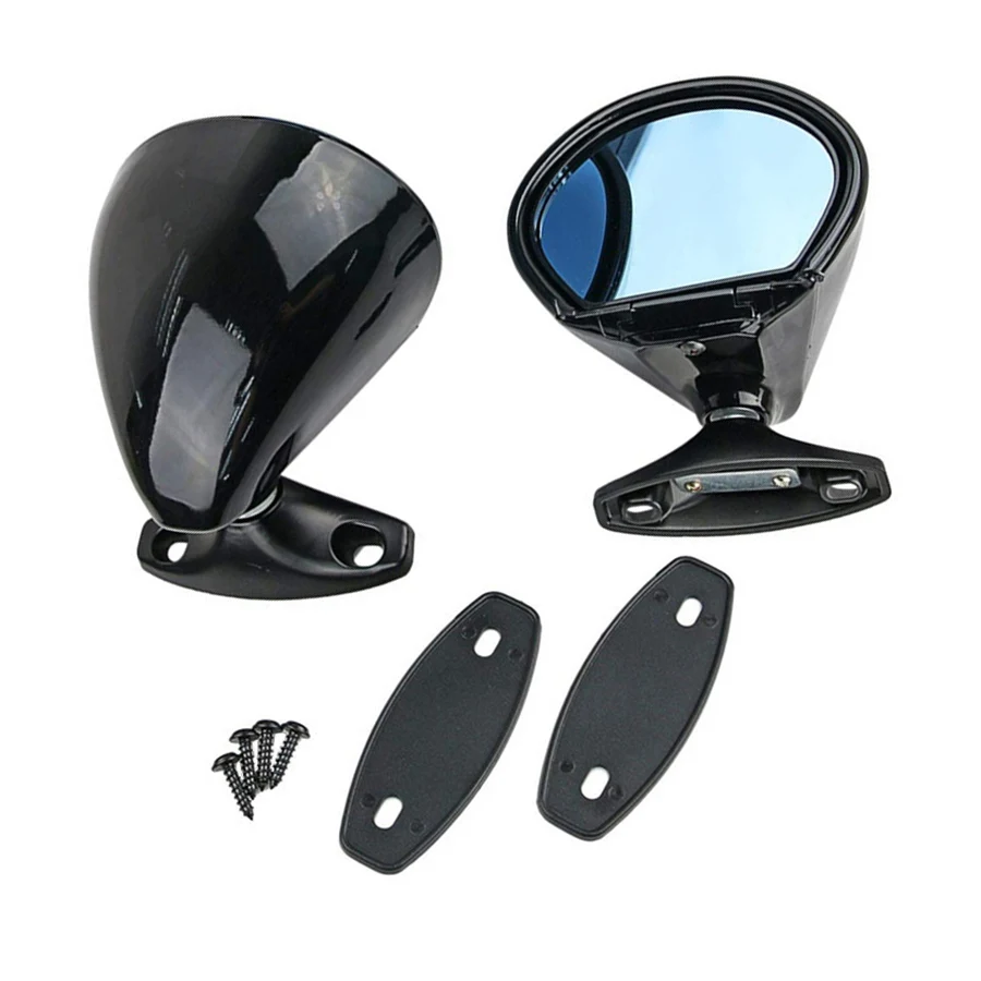 

2pcs Universal Classic Door Wing Side View Car Mirrors ABS Plane Mirror Blue Anti-glare Vintage Black