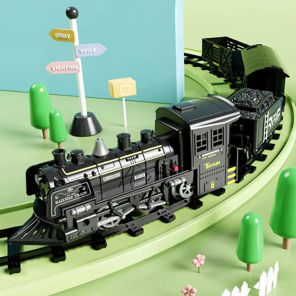 Simulation Electric Steam Train Model Toy Classical Railway with Smoke Track Children's Boy Toy Gift