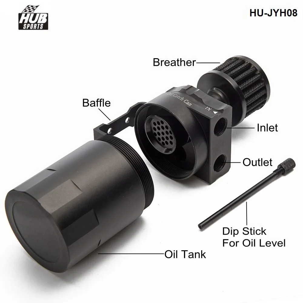 HUB sports Universal Aluminum Oil Catch Tank Cylinder Catch Reservoir Car Can Breather Kit+ Breather Filter HU-JYH08