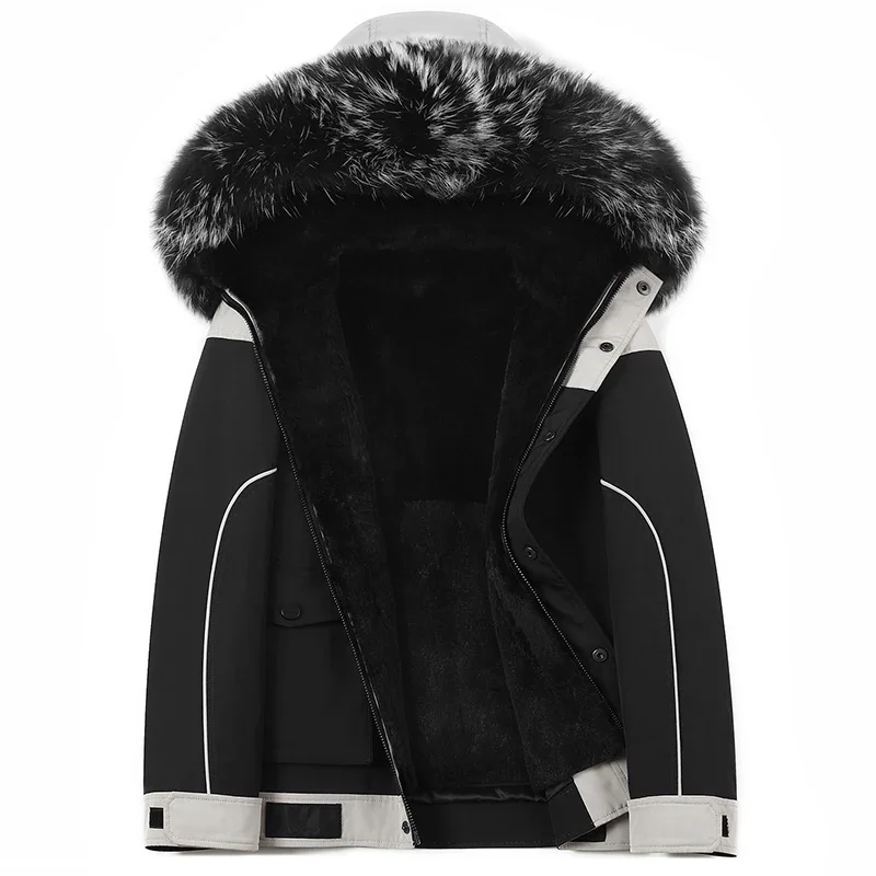 

New Hooded Fur Parka Men Rex Rabbit Fur Liner Detachable Jacket Mens Winter Jackets and Coats Raccoon Fur Collar SGG753