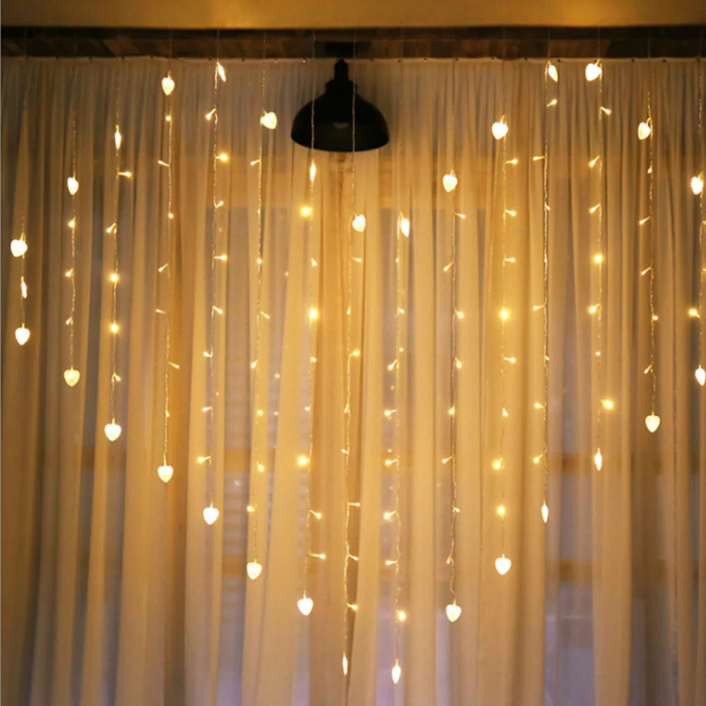 

LED Window Curtain String Light Love Heart Fairy String Lights Operated Wedding Party Home Bedroom Wall Decoration (