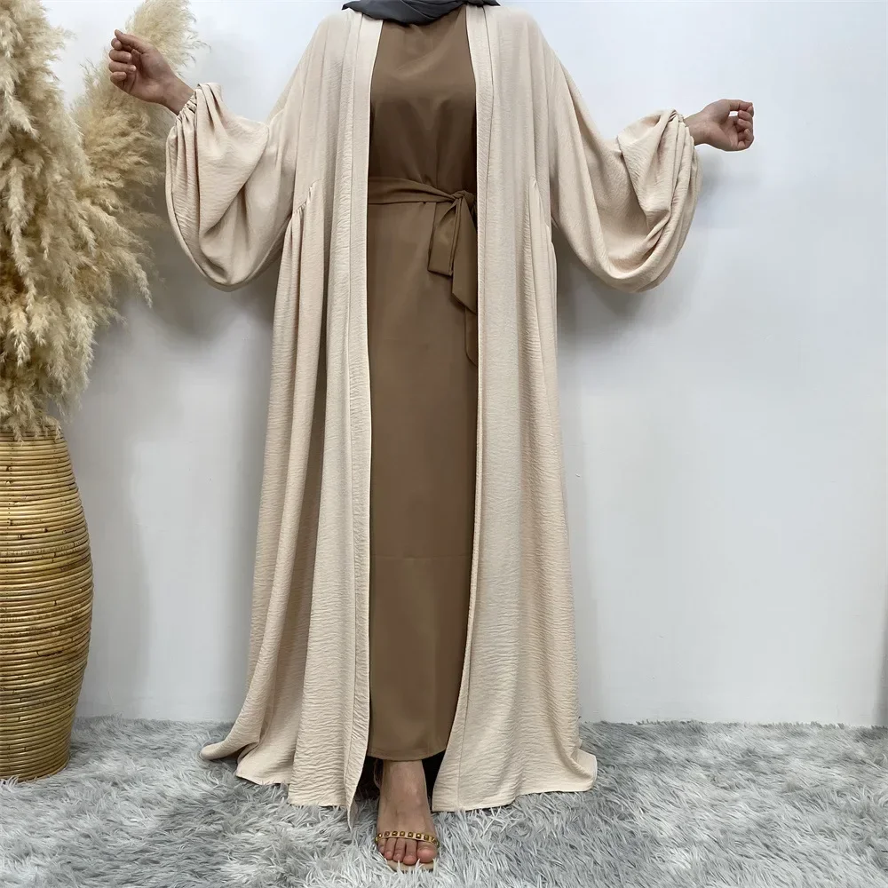 Open Kimono Abaya for Women Dubai Luxury Muslim Cardigan with Pockets Elastic Cuff Islamic Abayas Dress Arabic Kaftan Hijab Robe