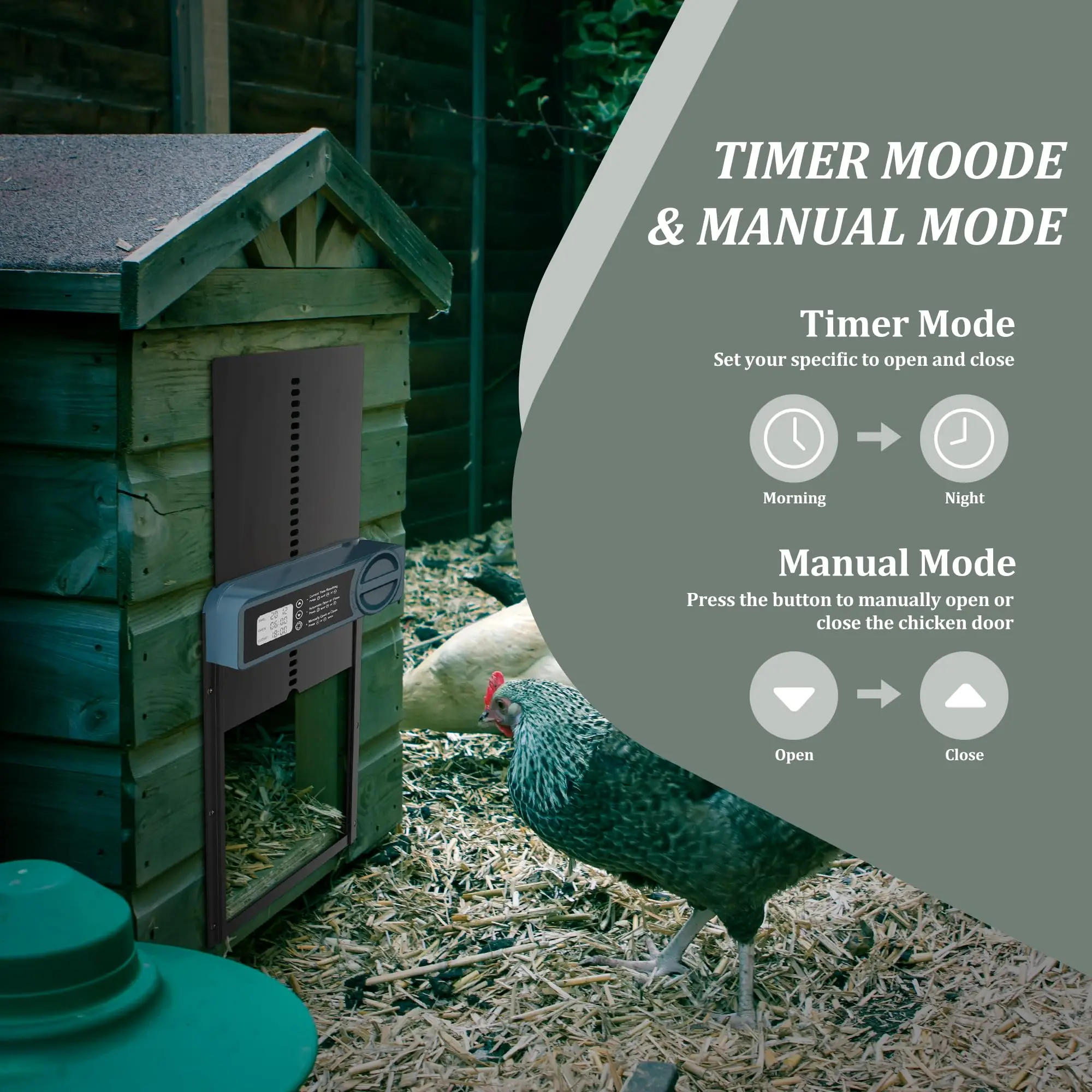 Automatic Chicken Coop Door Aluminum Chicken Door Opener Timer Controlled Open/Close Coop Anti-Pinch Function chicken coop door chicken coop door opener