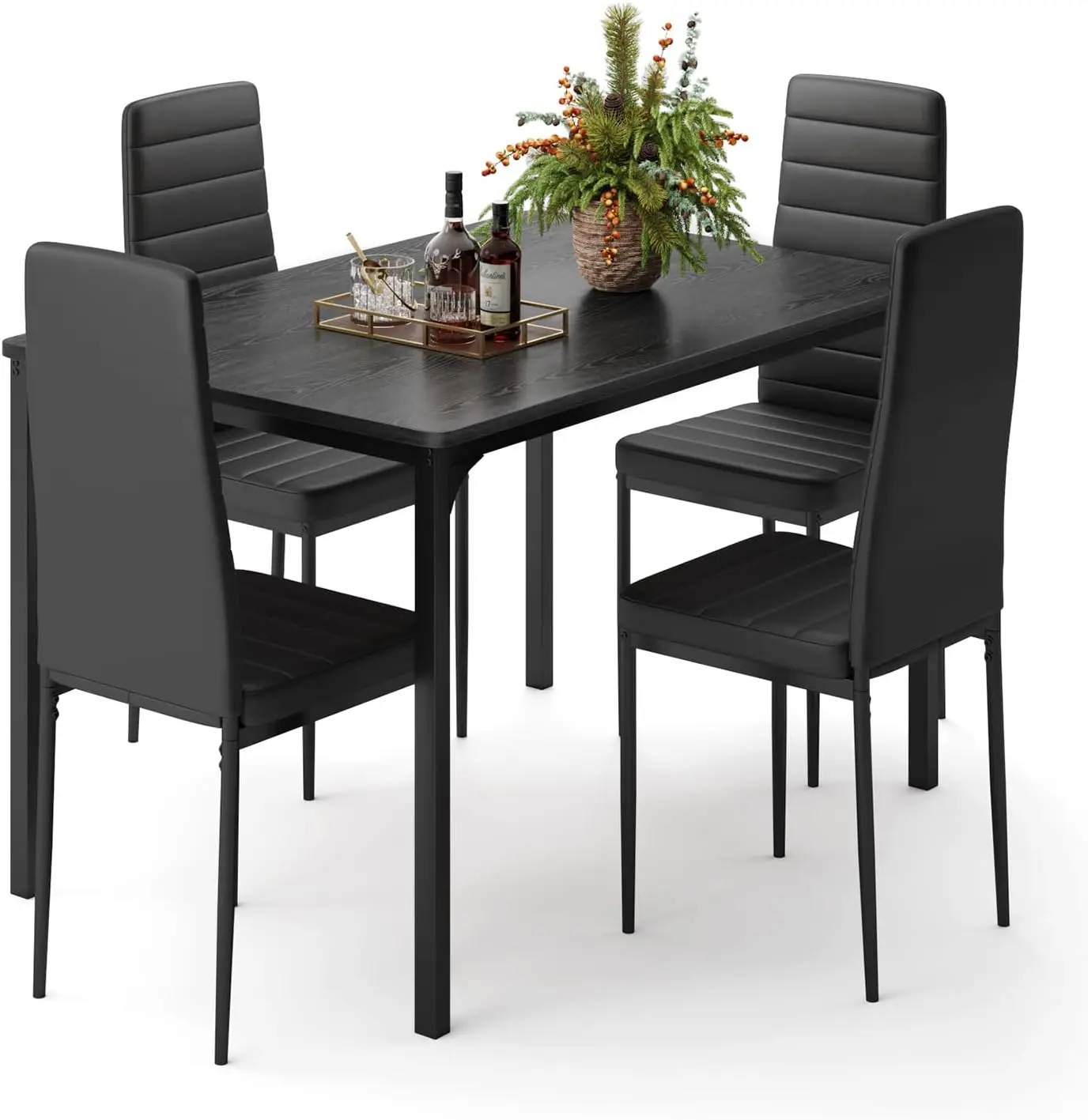 Dining Table Set for 4, Kitchen Table Chairs Set of 4, 5 Piece Kitchen Table Set with 4 Upholstered PU Leather Chairs