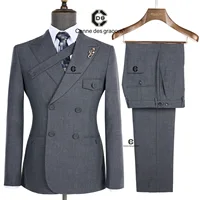 Cenne Des Graoom 2024 New Elegant Grey Suits for Men Double Breasted Hand Sewn Buttons 2 Pieces Set High Quality Wedding Party 1