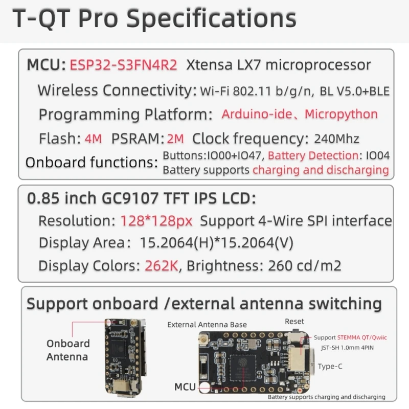 T-QT V1.1 Ǵ Pro ESP32-S3 ÷  IO04 IO00 + IO47  