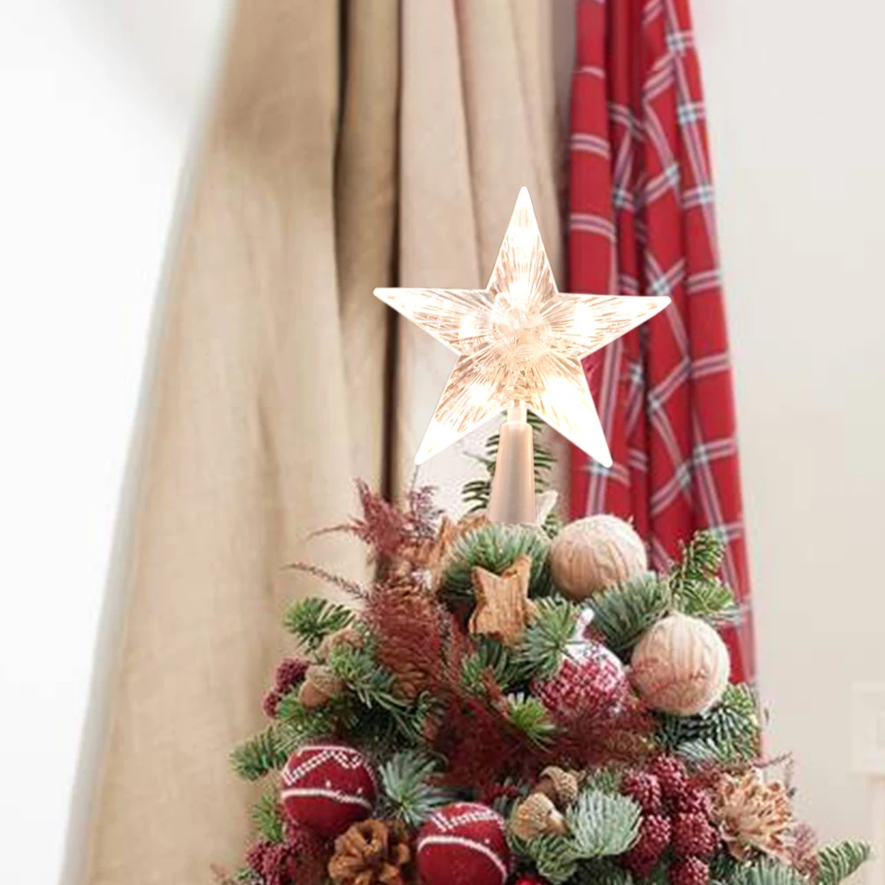 Christmas Tree Top Transparent Five-pointed Star LED Lights Merry Christmas Holiday Decorations Home Supplies 1Pcs christmas tree decoration,christmas star decoration