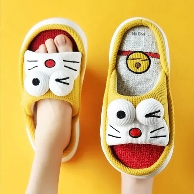 house slippers black Women Linen Slippers Fashion Lovely Cartoon Home Couples Shoes Thick Sole Animals  Bedroom Cotton Slippers Indoor Floor Silent House Slippers discount House Slippers