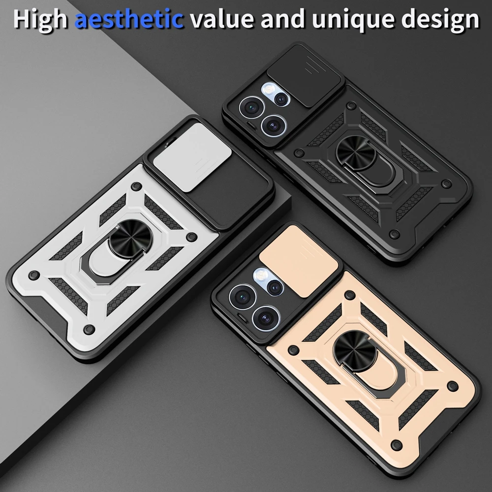 Armor Magnetic Ring Shockproof Case with Slide Camera Protection